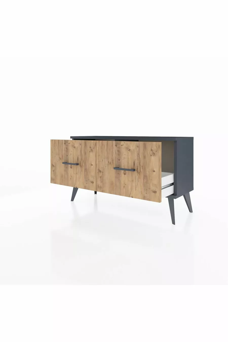 Commode Arges 2 Tiroirs Anthracite-Anthracite/Sapin