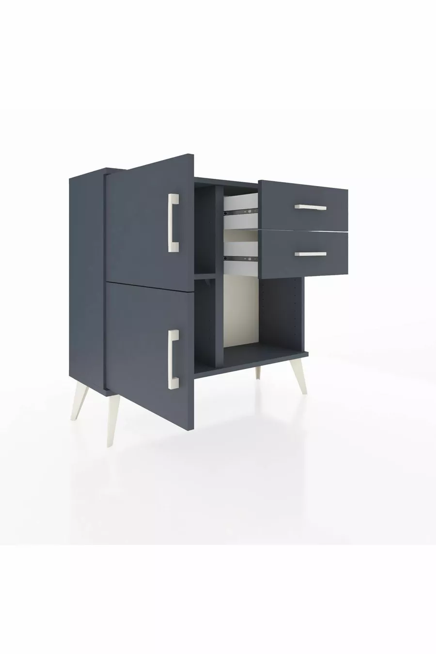 Commode Arges avec une étagère, 2 tiroirs et 2 portes, Anthracite-Anthracite