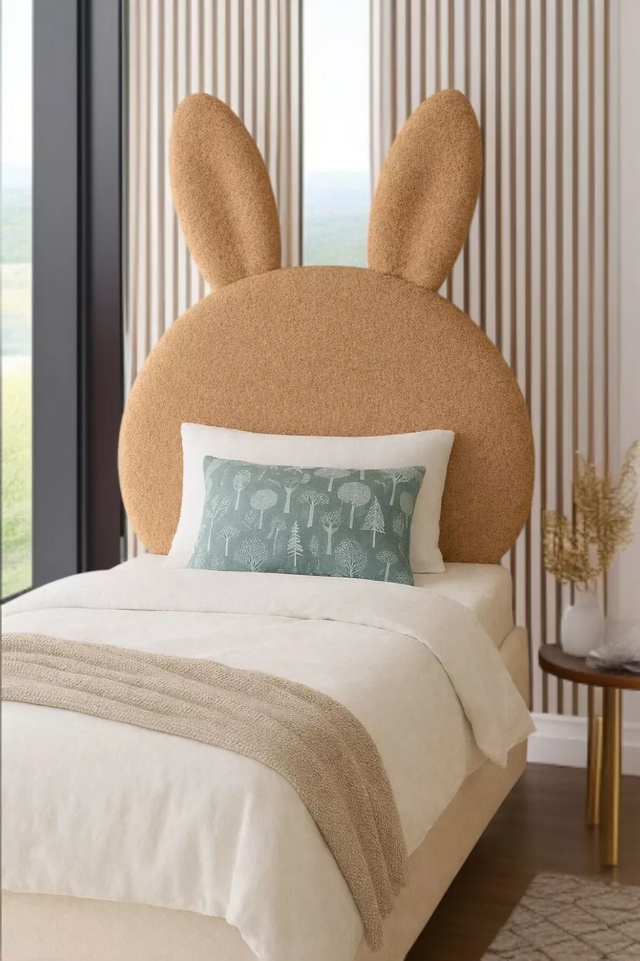 Tête de lit, peluche marron clair, tête de lit pour lit simple, tête de lit en peluche de lapin