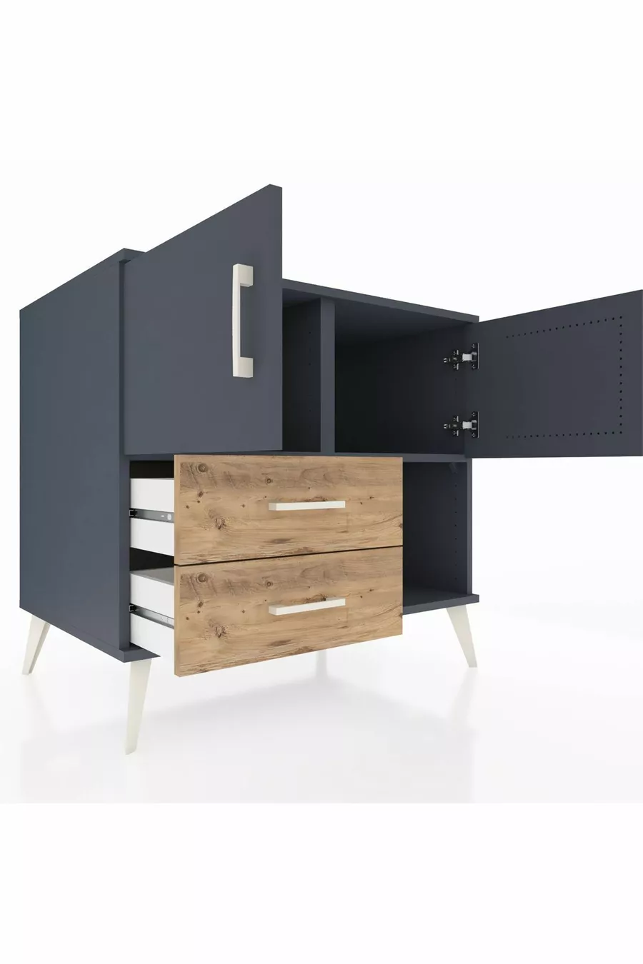 Commode Kronos 2 étagères 2 tiroirs 2 portes Anthracite-Anthracite/Sapin