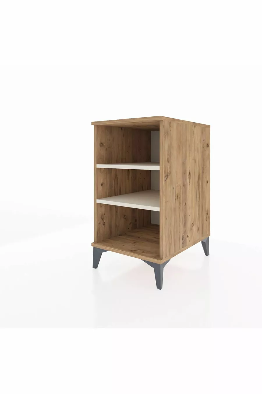 Table de chevet Kronos à 2 étagères en pin et pierre d'agate