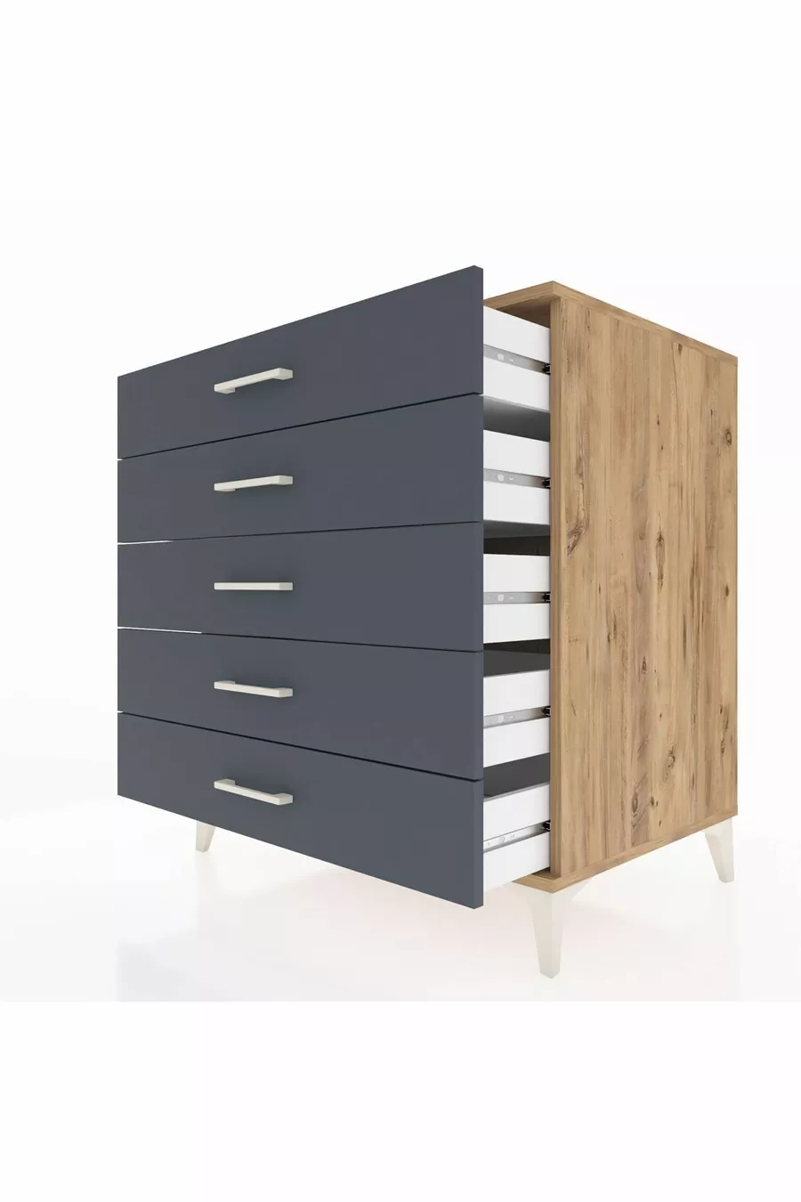 Commode Kronos à 5 tiroirs Pin-Anthracite