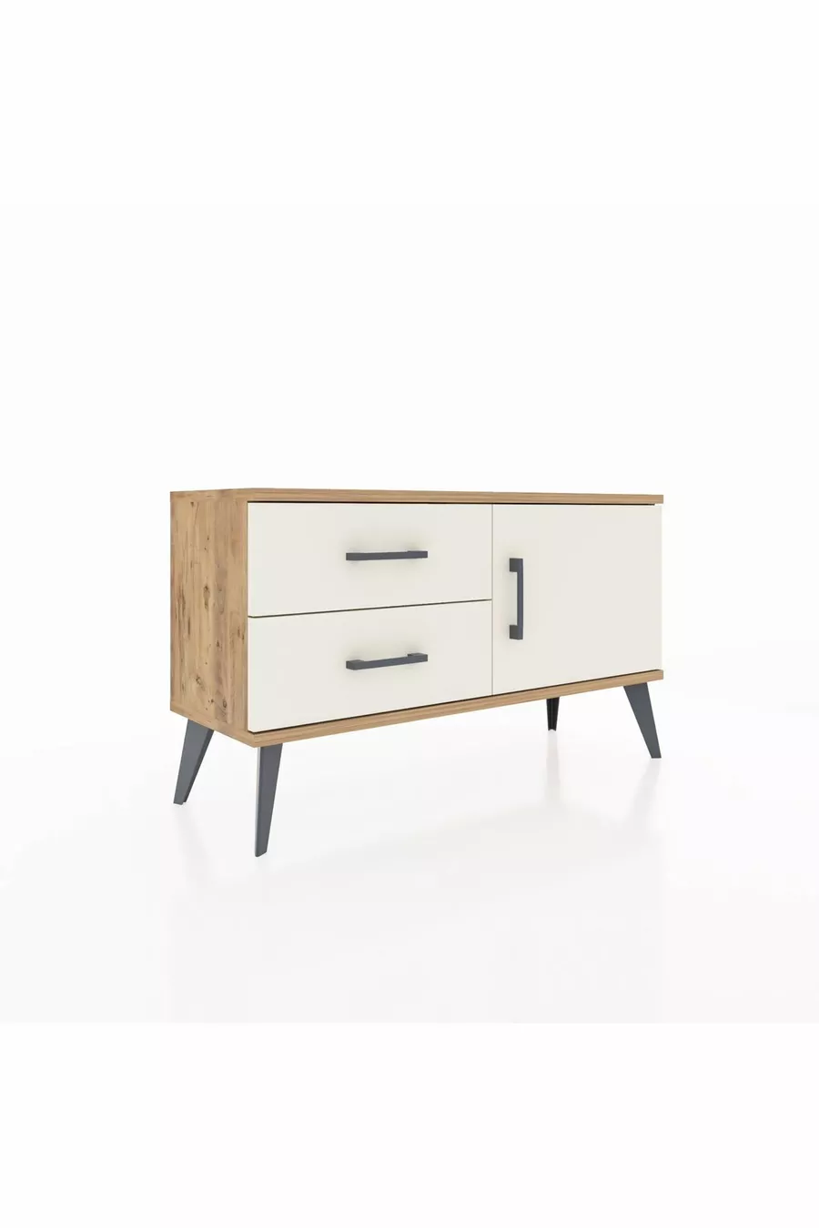 Commode Arges à une étagère, 2 tiroirs et une porte, pin et pierre de l'ay