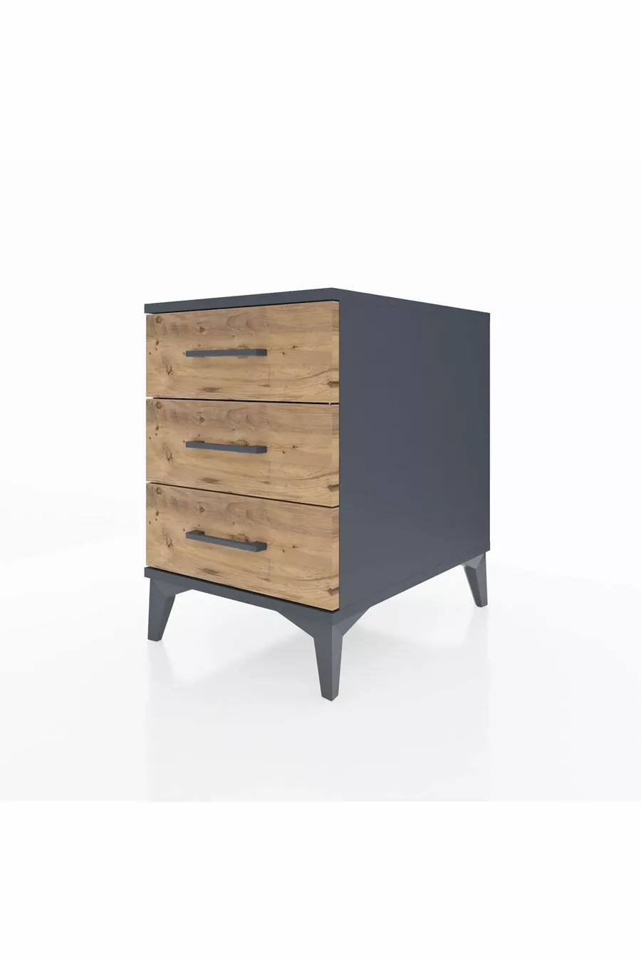 Table de chevet Kronos à 3 tiroirs Anthracite-Pin