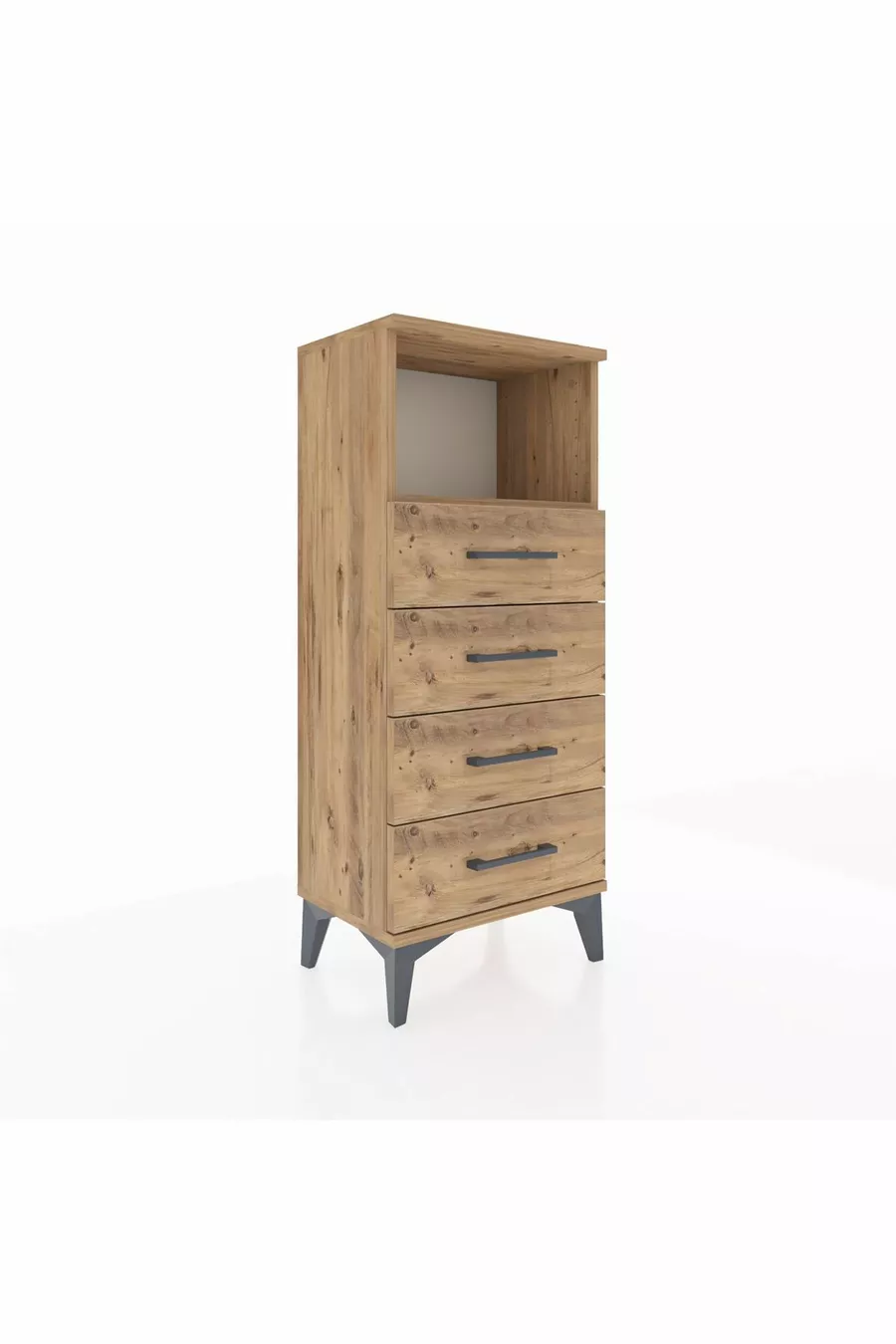 Table de chevet Arges avec une étagère et 4 tiroirs en pin