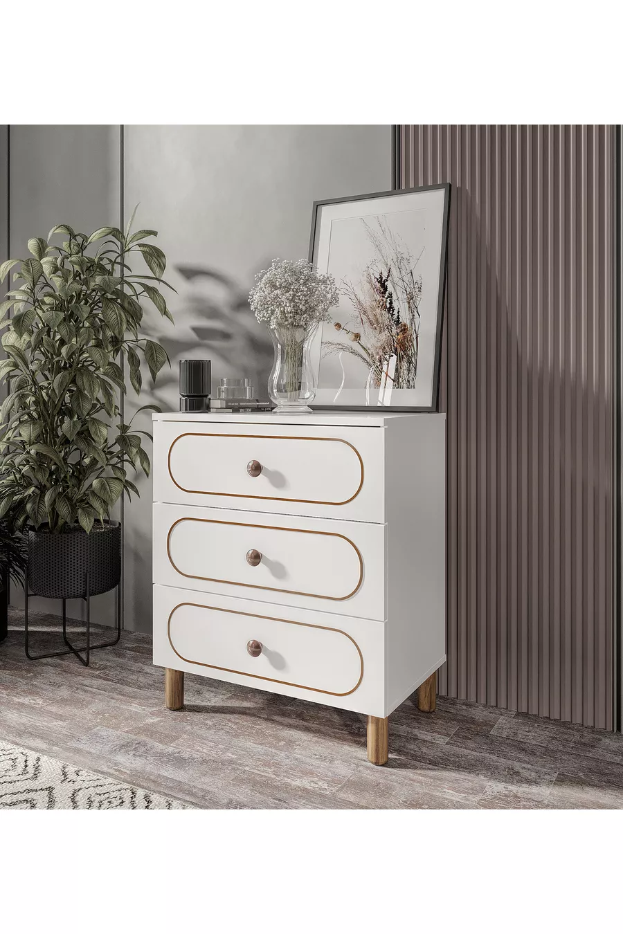 Commode bohème blanche à 3 tiroirs - MDF de première qualité