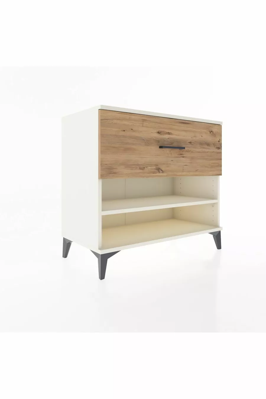 Commode Hyperion à une étagère et un tiroir, Pierre de lune-Pin