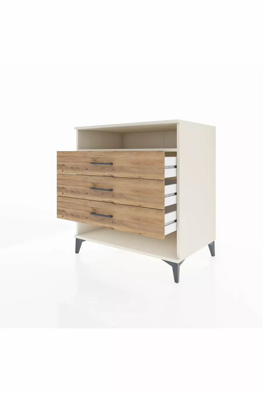 Commode Kronos avec une étagère et 3 tiroirs, Pierre de lune-Pin