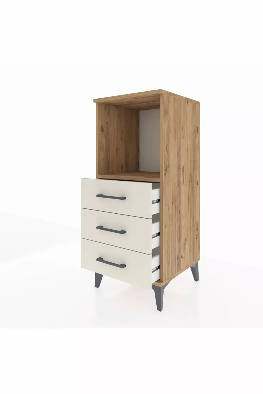 Commode Hyperion à une étagère et 3 tiroirs Pin-Pierre de Lune