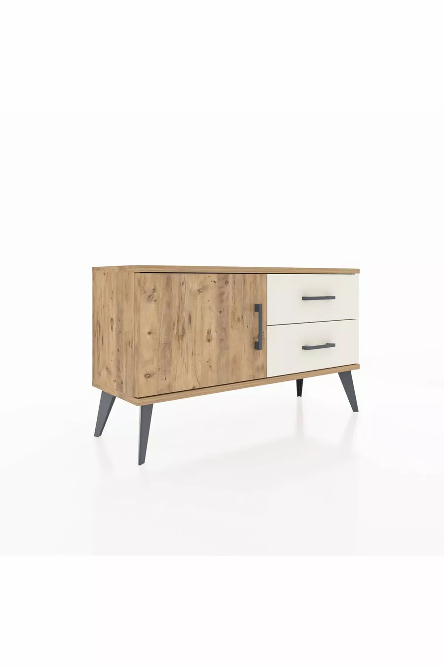 Commode Arges avec une étagère, 2 tiroirs et une porte, pin-pin / pierre de lune