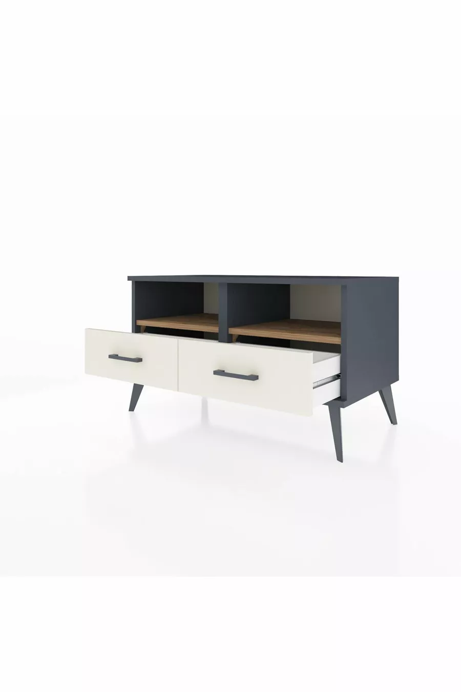 Commode Hyperion 2 étagères 2 tiroirs Anthracite-Pin/Pierre de Lune