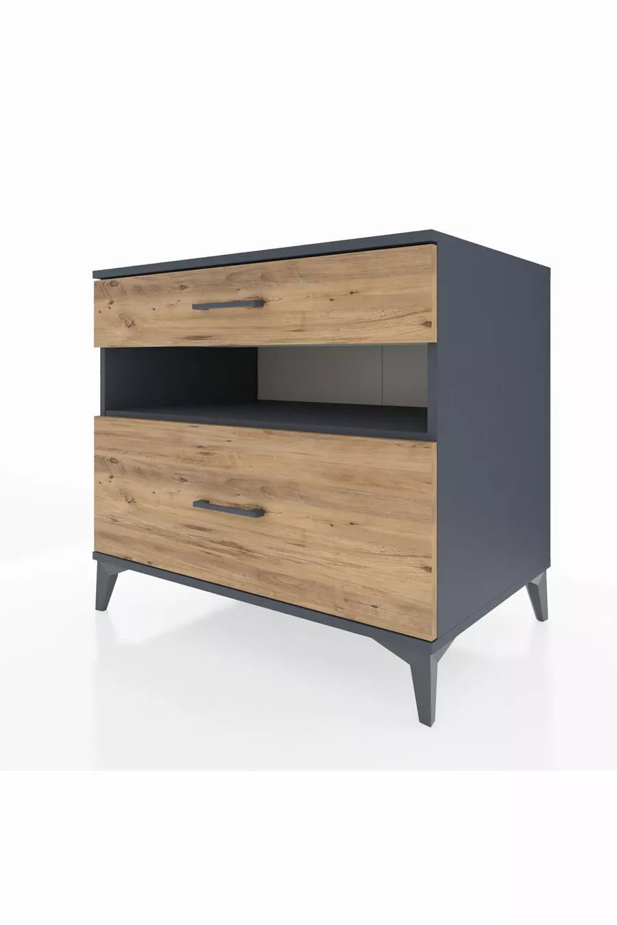Commode Kronos à une étagère et deux tiroirs Anthracite-Pin