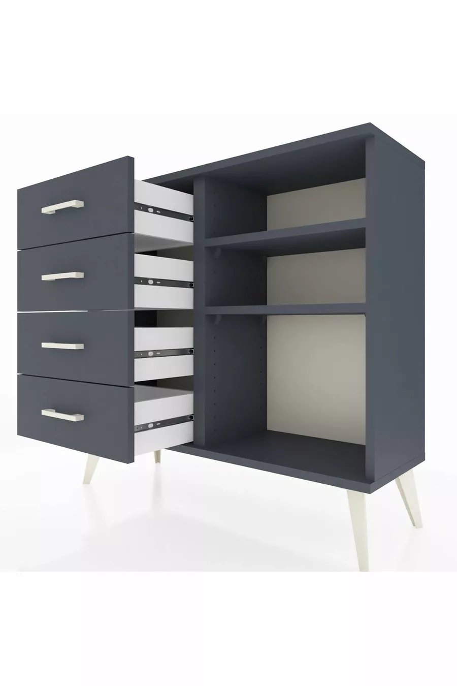 Commode Arges 2 étagères 4 tiroirs Anthracite-Anthracite