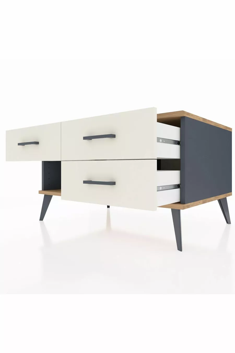 Commode Kronos 3 tiroirs Anthracite-Sapin/Pierre de lune