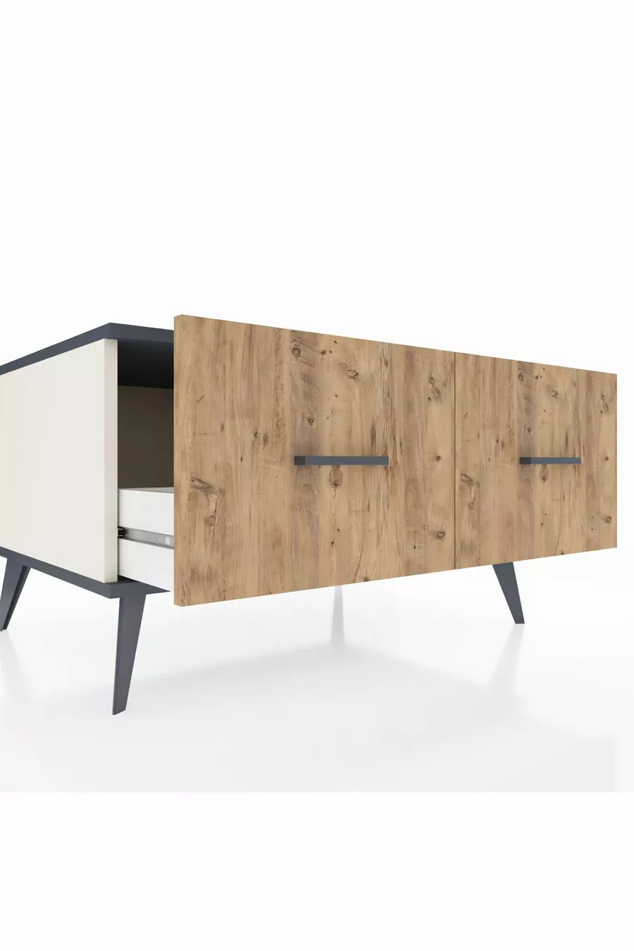 Commode Kronos 2 tiroirs Pierre de Lune-Anthracite/Pin