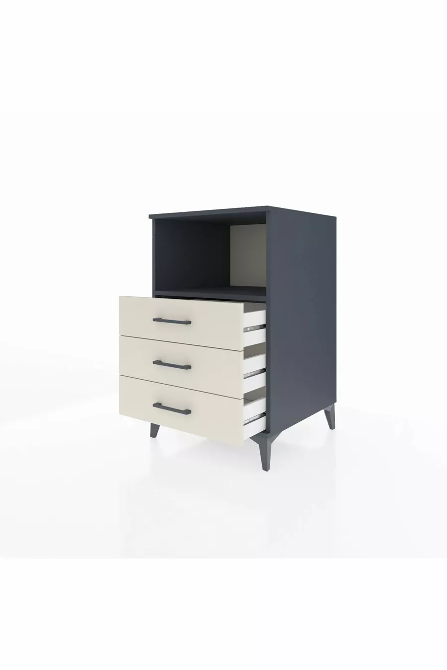 Table de chevet Kronos avec une étagère et 3 tiroirs Anthracite-Pierre de lune