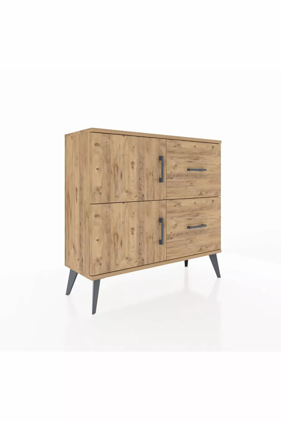 Commode Arges avec une étagère, 2 tiroirs et 2 portes, pin-pin