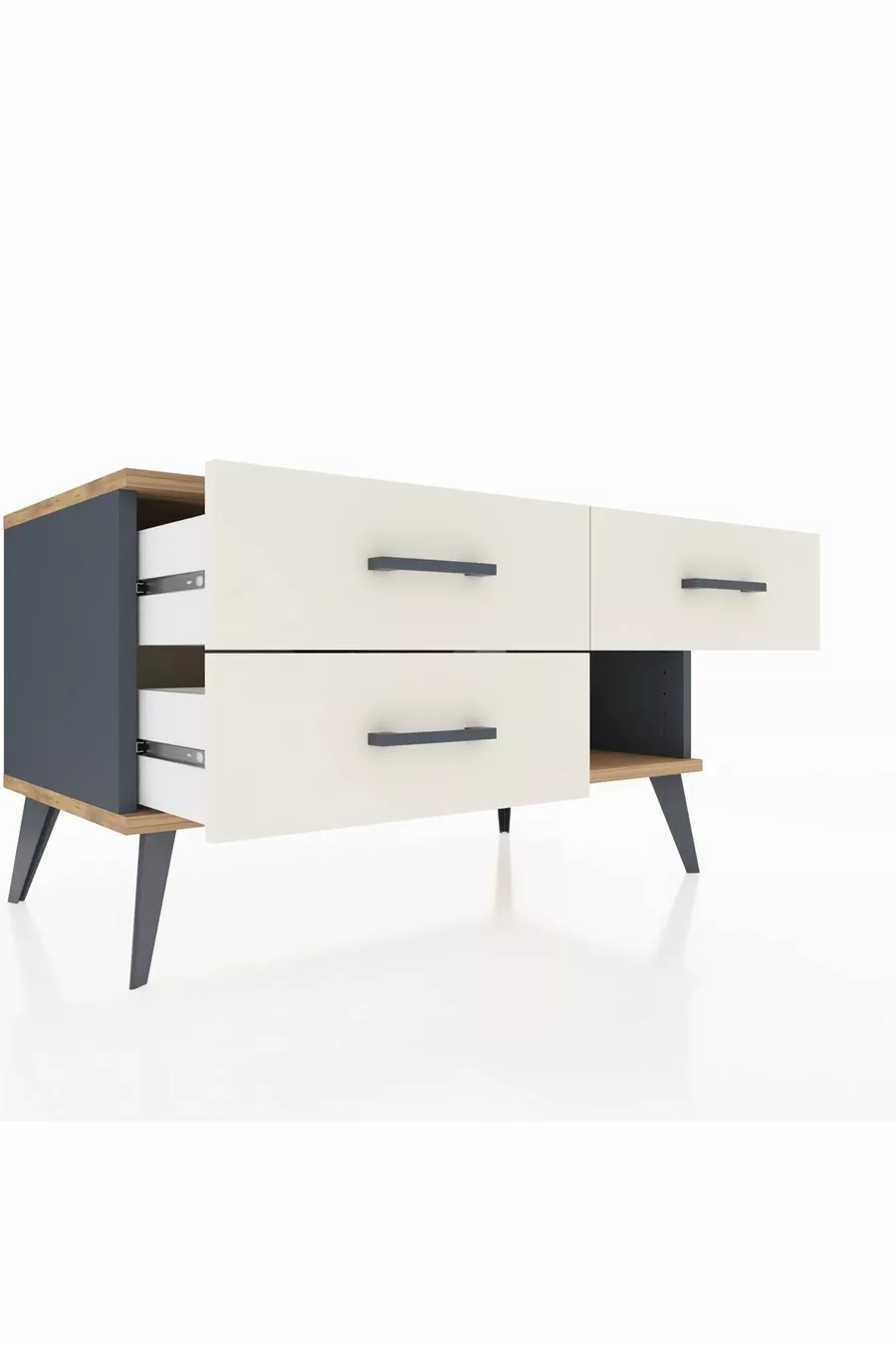 Commode Hyperion 3 tiroirs Anthracite-Sapin/Pierre de lune