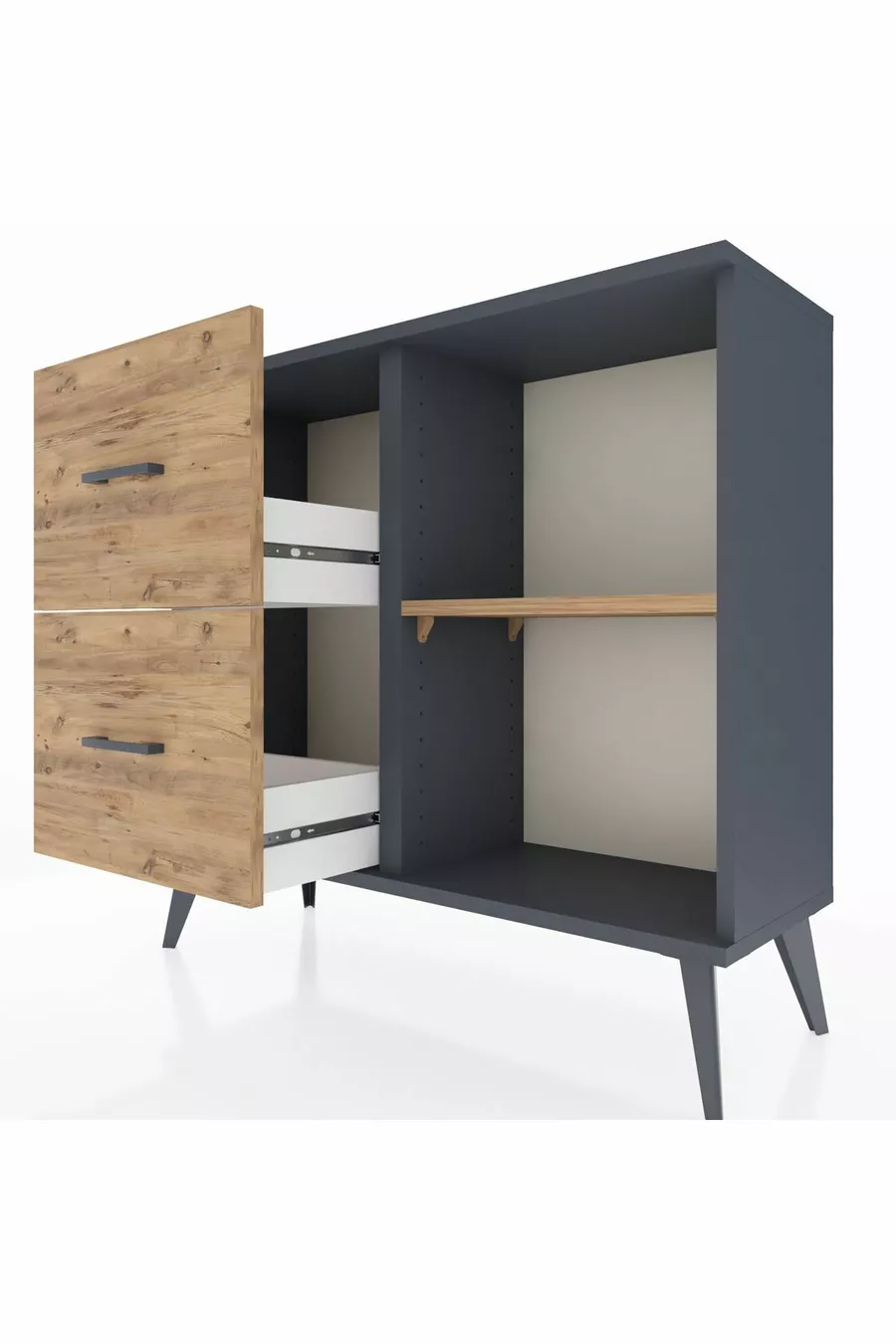 Commode Arges à une étagère et 2 tiroirs Anthracite-Pin