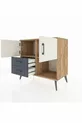 Commode Hyperion 2 étagères 2 tiroirs 2 portes Pin-Marbre/Anthracite