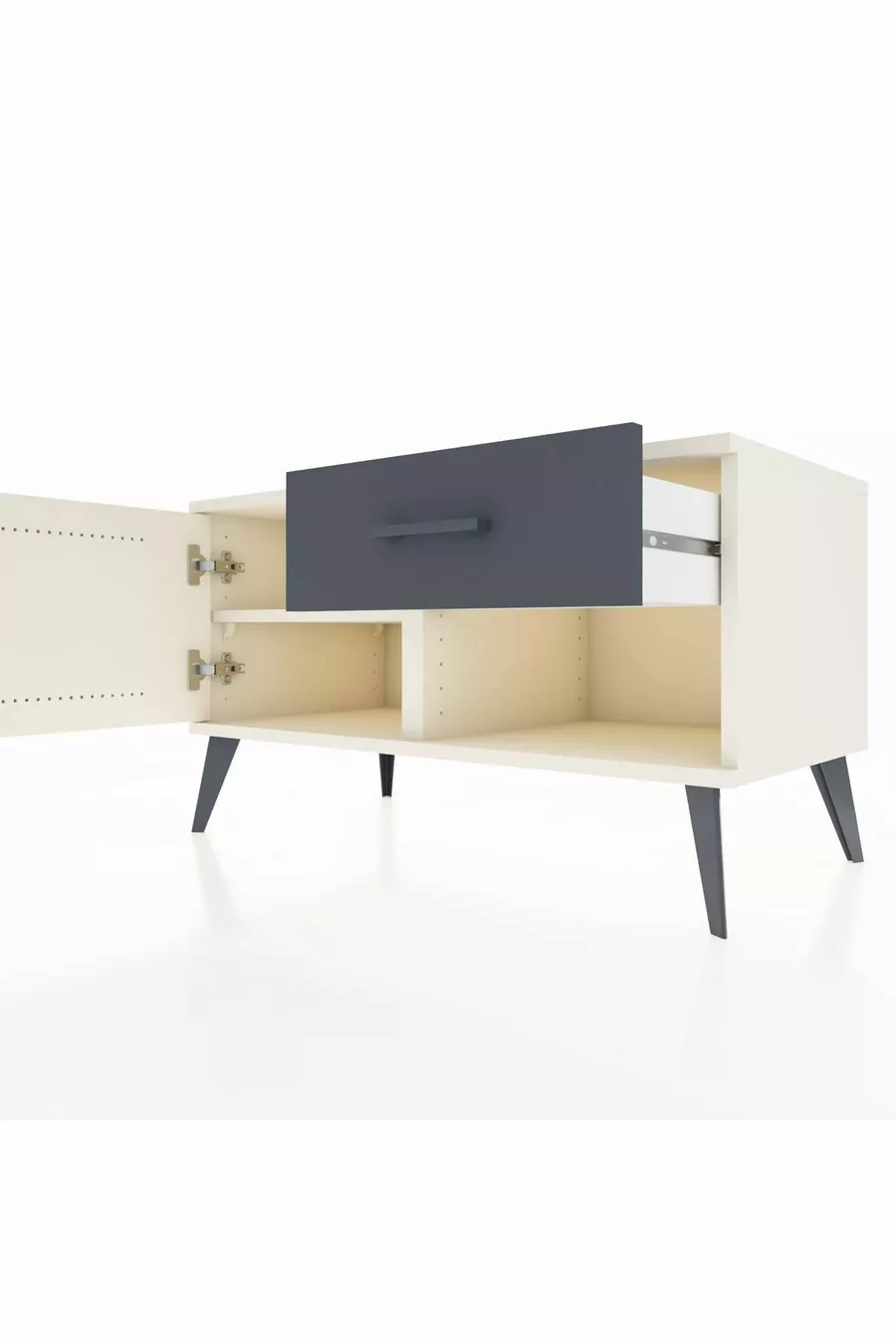 Commode Hyperion avec une seule étagère, un tiroir et une porte, couleur Pierre de Lune/Anthracite