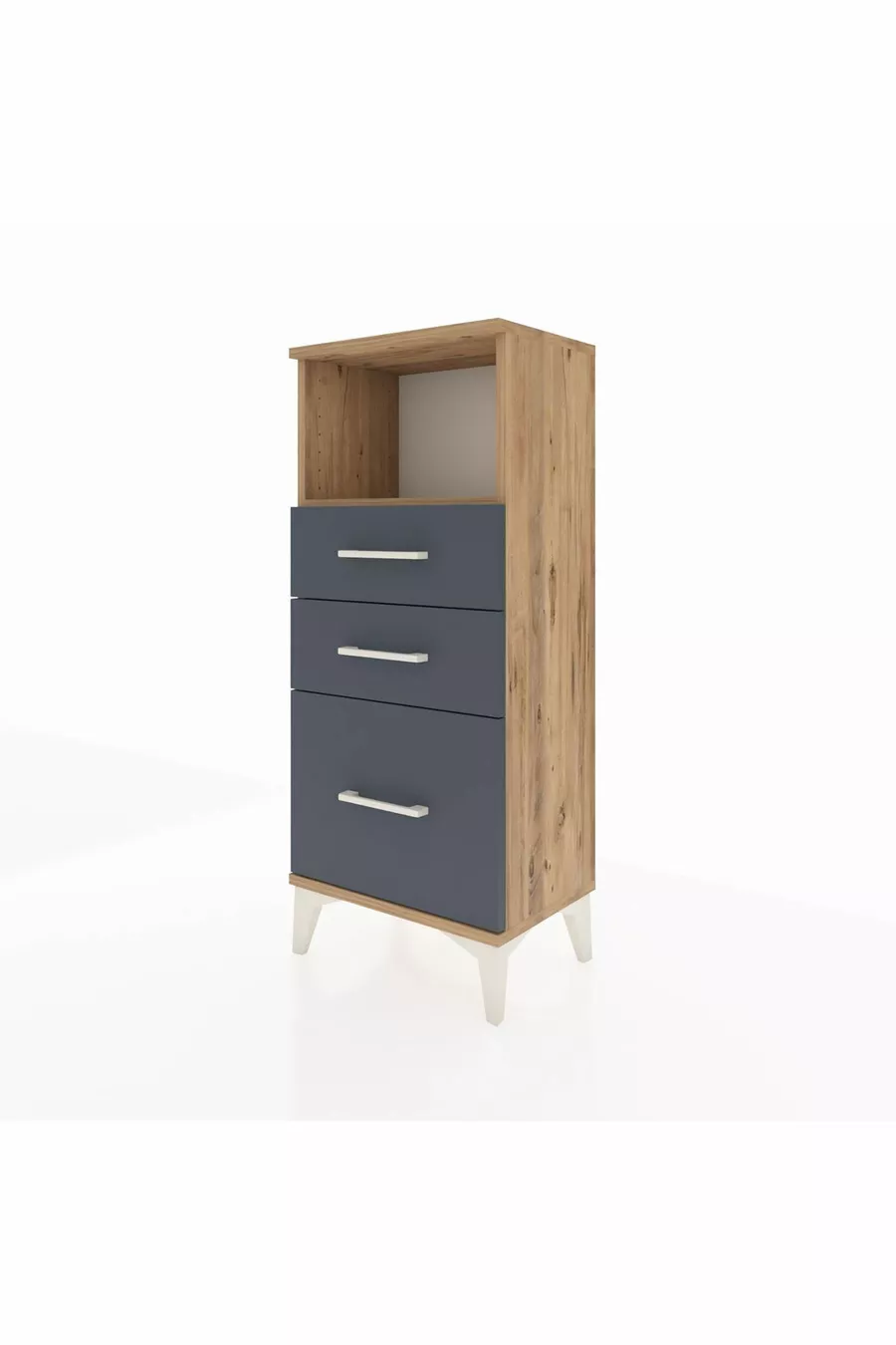 Table de chevet Arges avec une étagère et 3 tiroirs, pin-anthracite