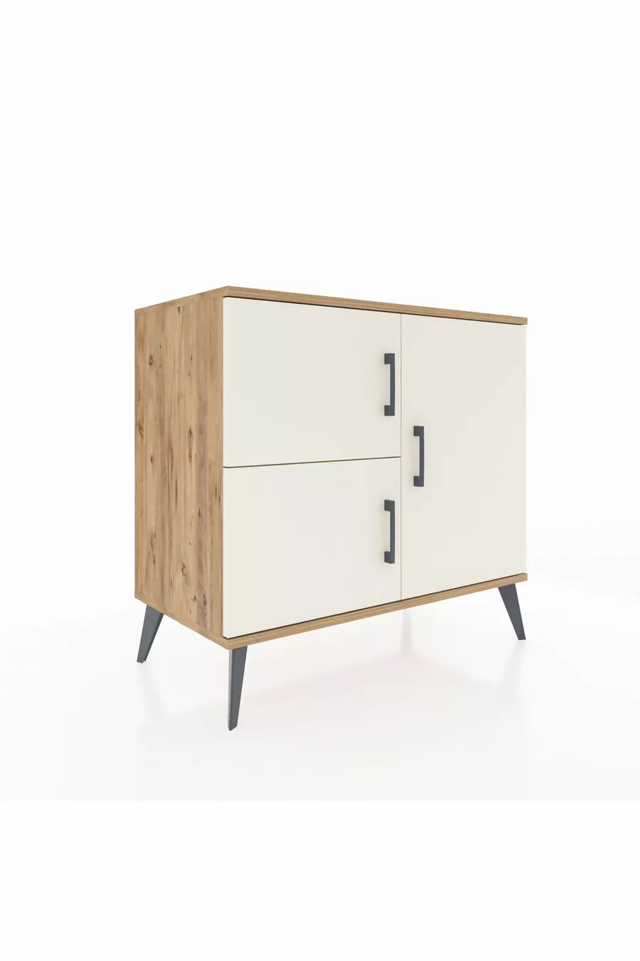 Commode Hyperion 2 étagères 3 portes Pin-Gris Ancien