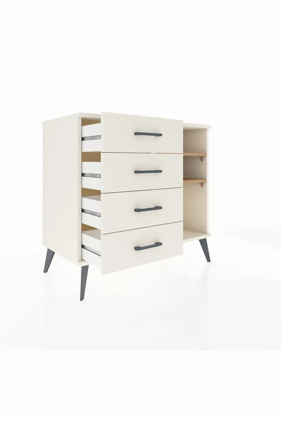 Commode Hyperion 2 étagères 4 tiroirs Nacré-Pin/Nacré
