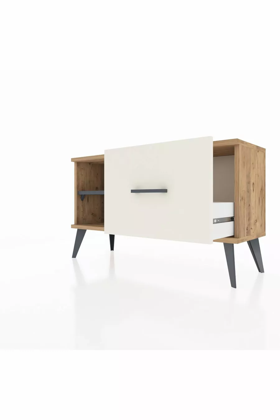 Commode Arges avec une étagère et un tiroir en pin-ardoise/gris clair
