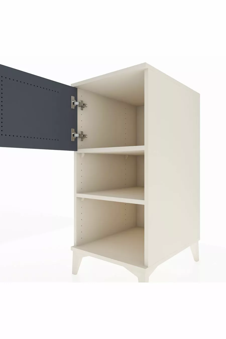 Table de chevet Kronos à 2 étagères avec 1 porte, Pierre de lune-Anthracite