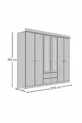 GM  ARMİNA Armoire 6 portes 2 tiroirs avec miroir, couleur noyer anthracite gris, poignées boutons