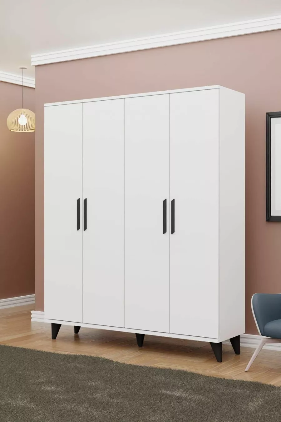 Armoire noire à quatre portes avec poignées GM -A sur pieds en forme de nuage