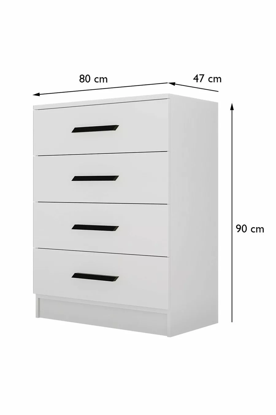 Gm Almina Commode Blanche à 4 Tiroirs avec Poignées Noires