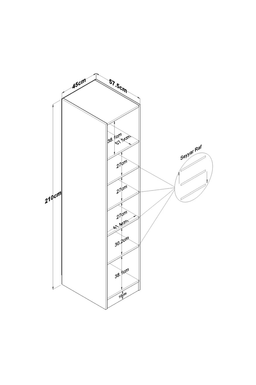 Armoire Rani  à une porte avec 5 étagères pour vêtements, blanche