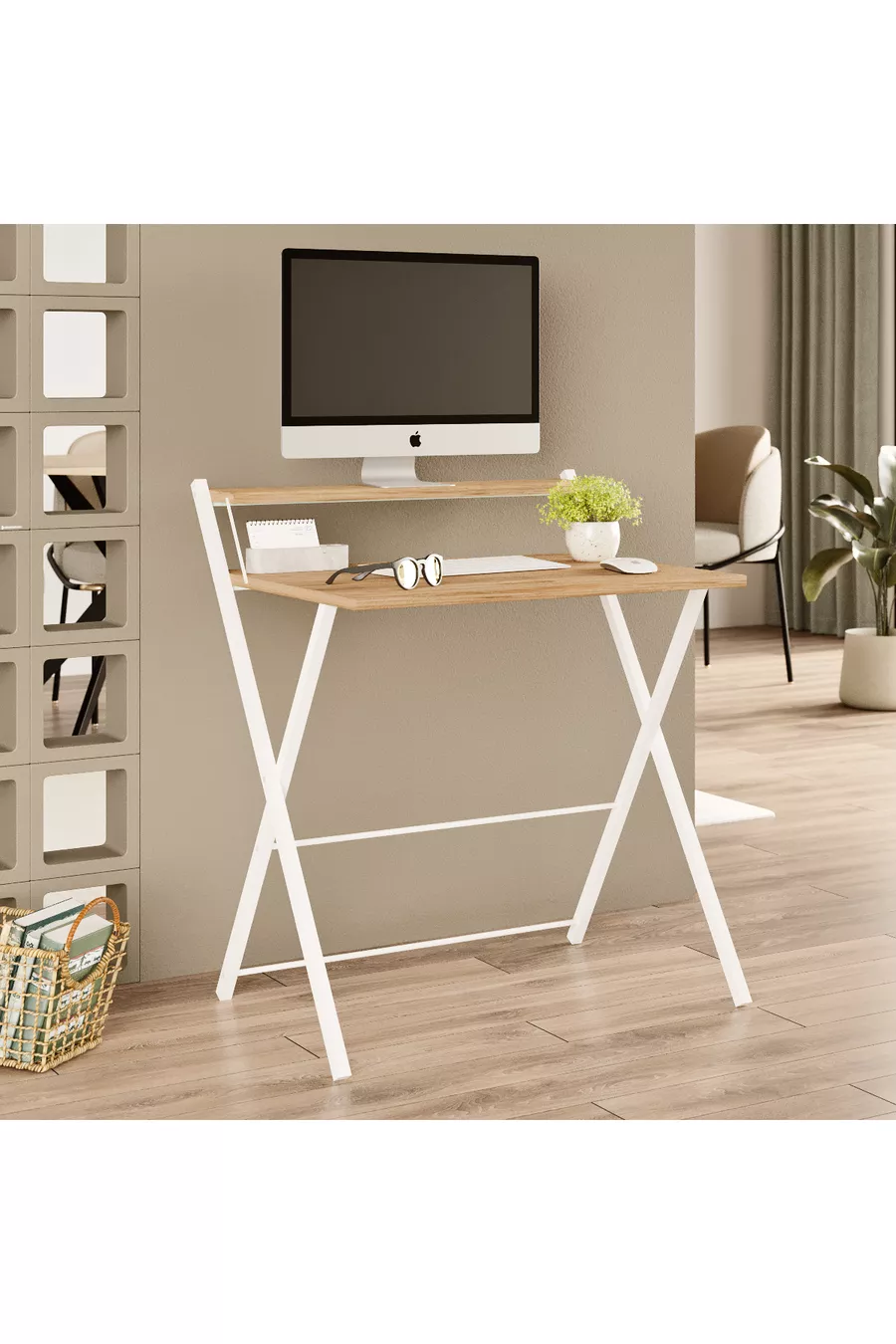 Table d'ordinateur portable élégante et durable avec pieds en métal non vacillants, bureau pliant, table de travail pour ordinateur portable