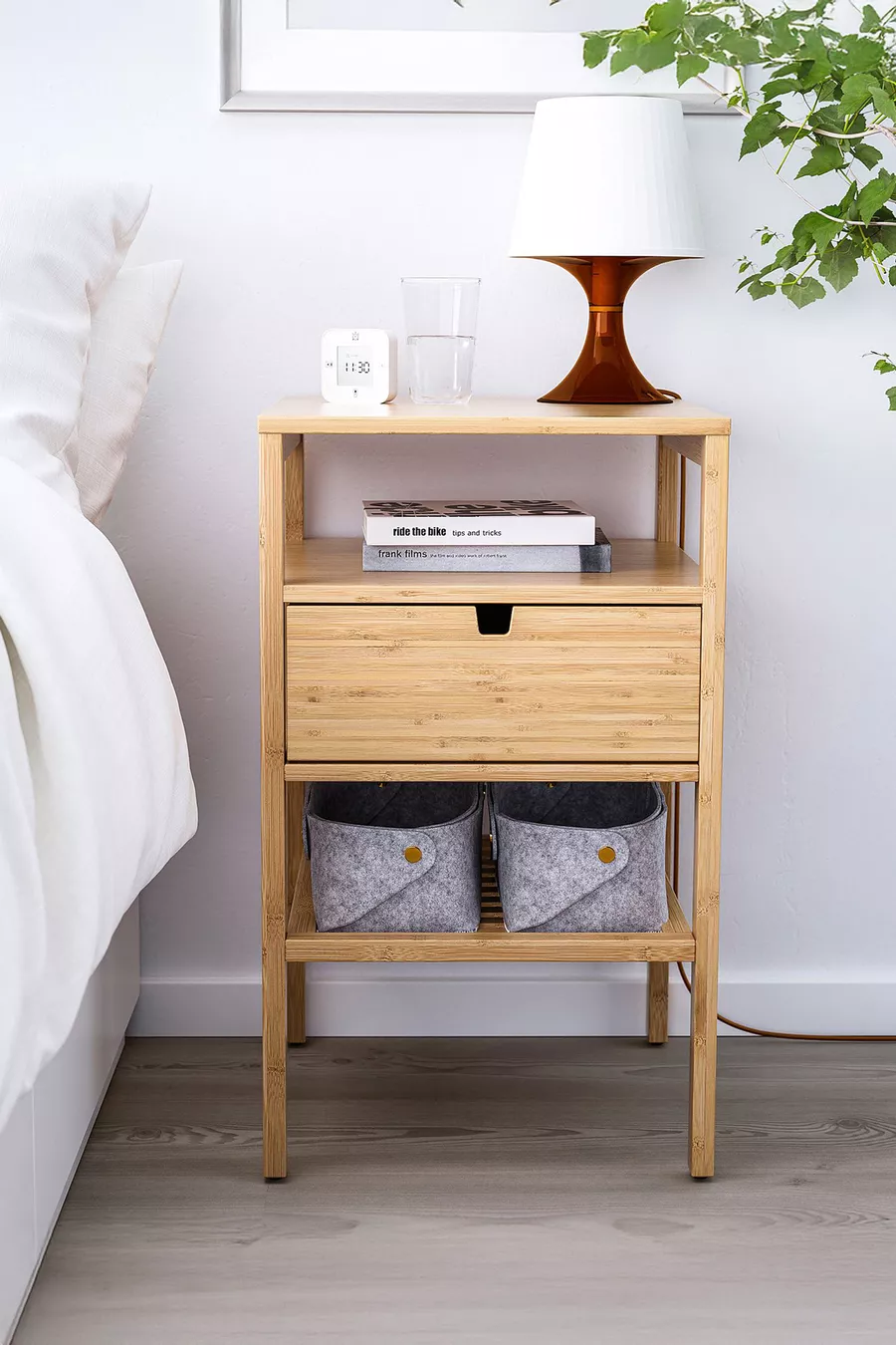 Table de chevet avec tiroirs et étagères en bambou pour chambre à coucher, organisateur commode