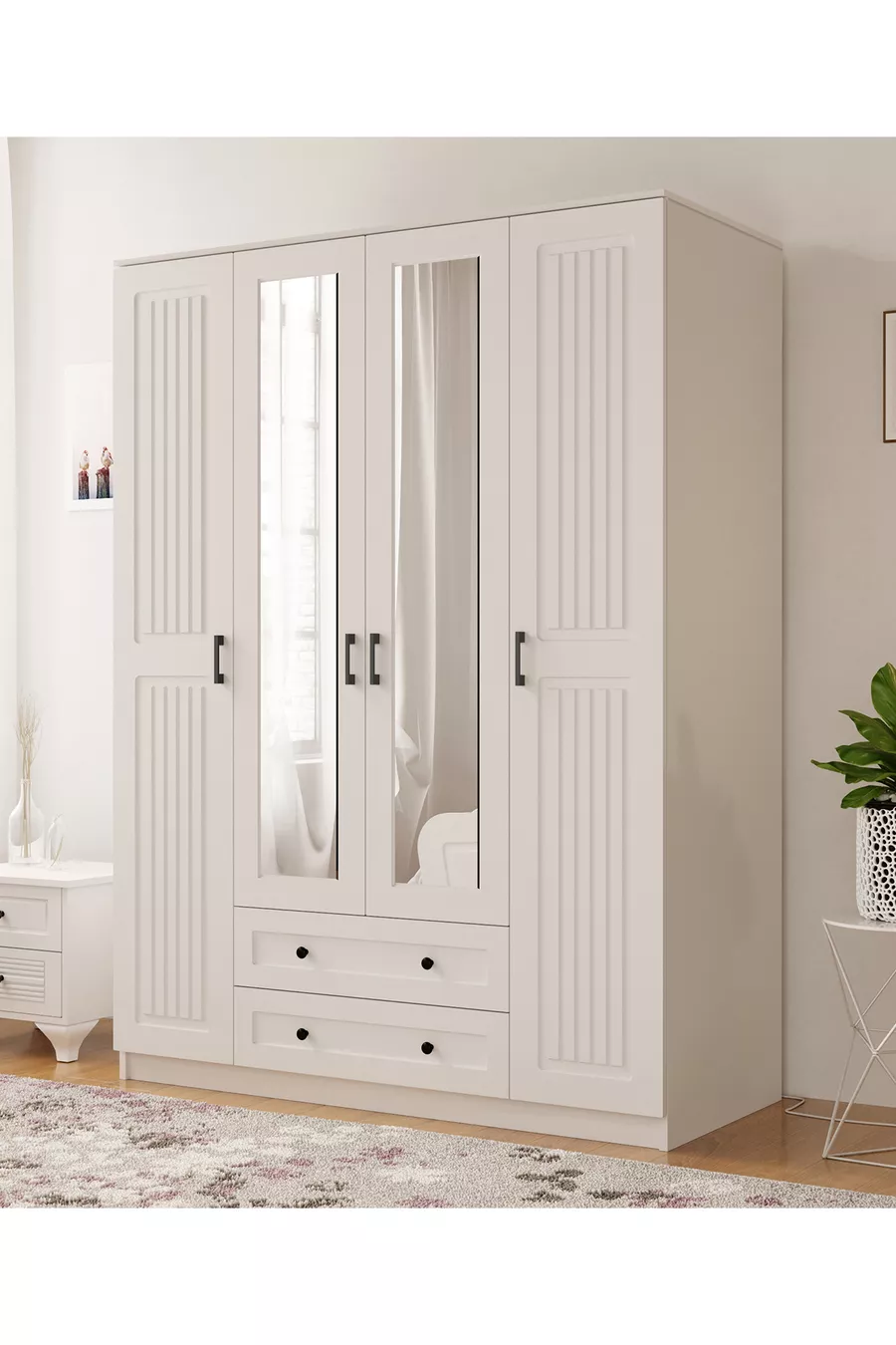 Armoire Estelya Country à 4 portes et 2 tiroirs