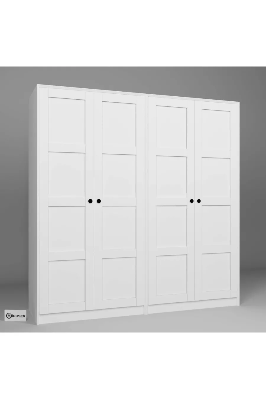 Armoire à vêtements Lucas 4 portes  étagères - Blanc mat