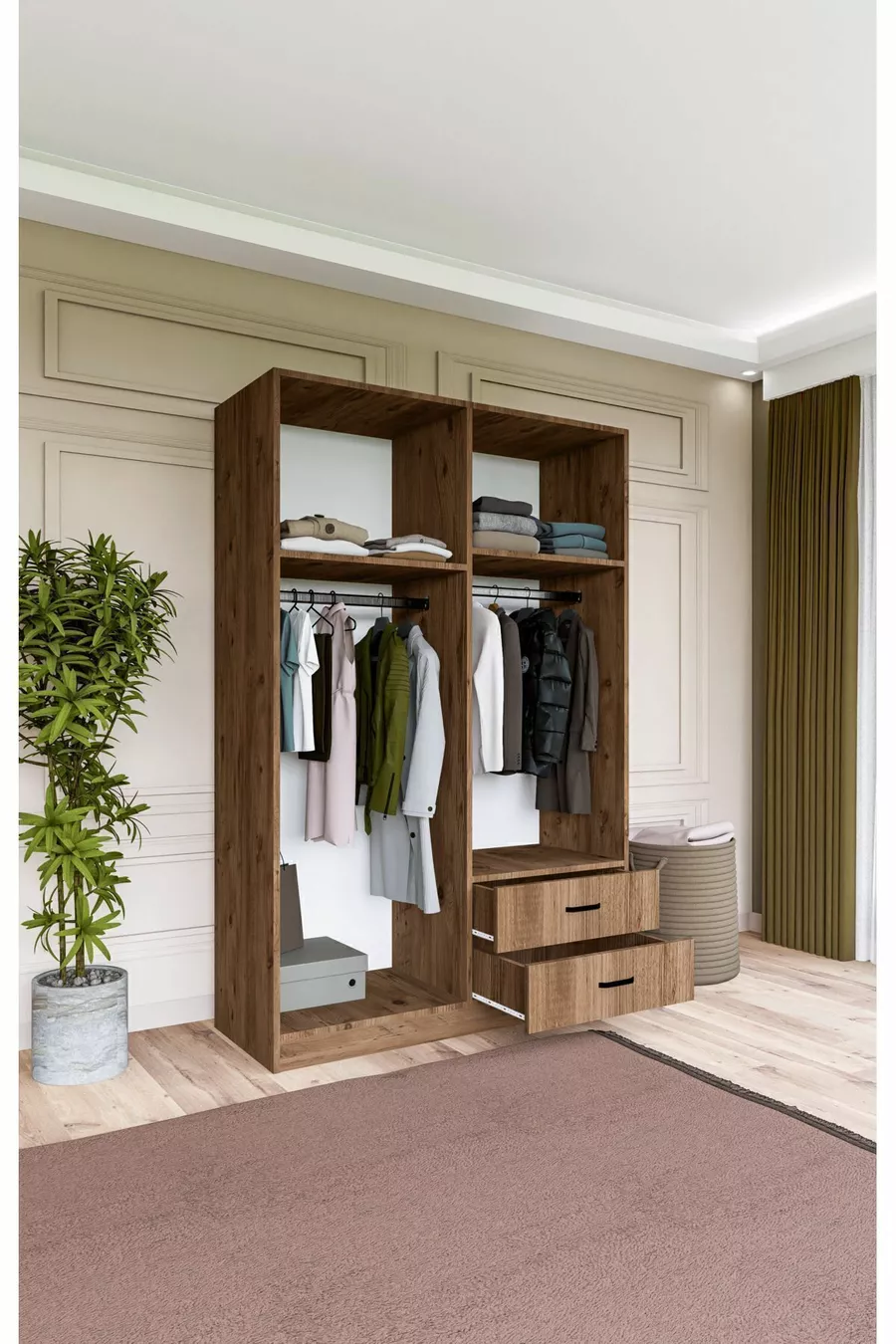 Armoire Yaman Çam à 4 portes et 2 tiroirs - Garde-robe