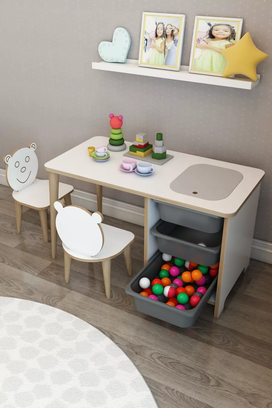 Bureau pour enfants, table de jeu et d'activités, table été-hiver