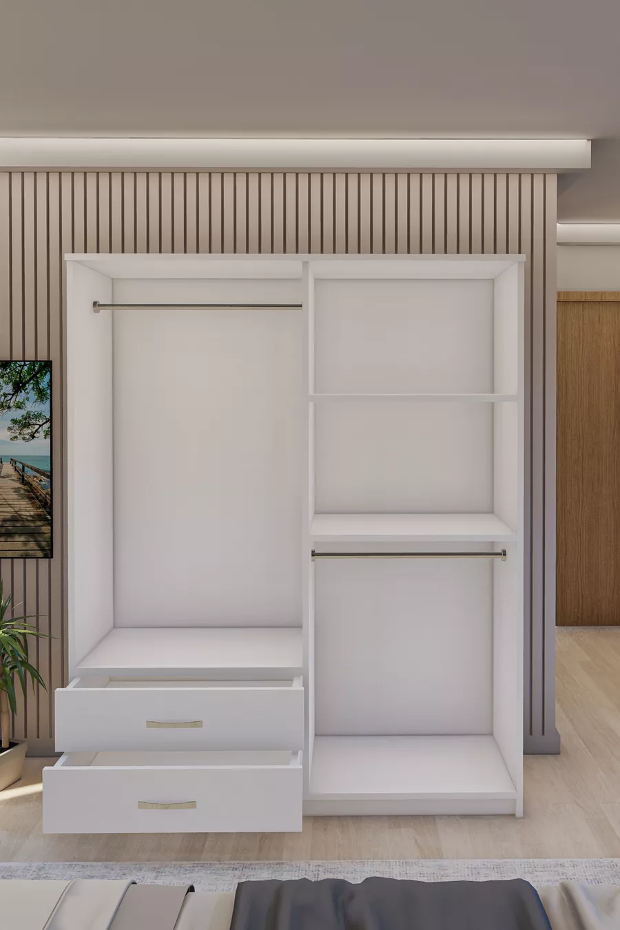 Gm  Diva Armoire Blanche à 4 Portes et 2 Tiroirs avec Miroir
