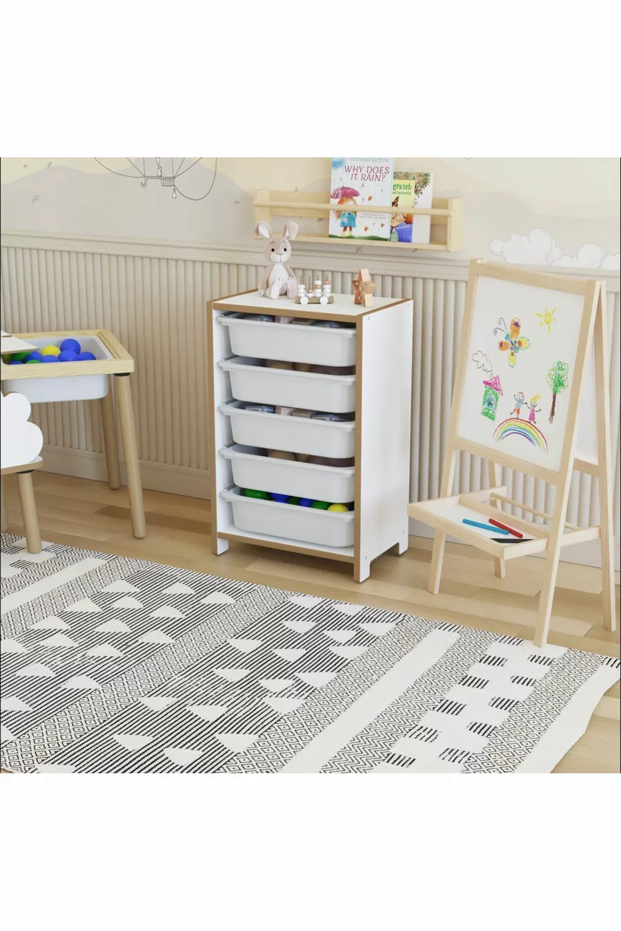 Armoire à Jouets à 5 Paniers - Armoire à Jouets Polyvalente (MDF)