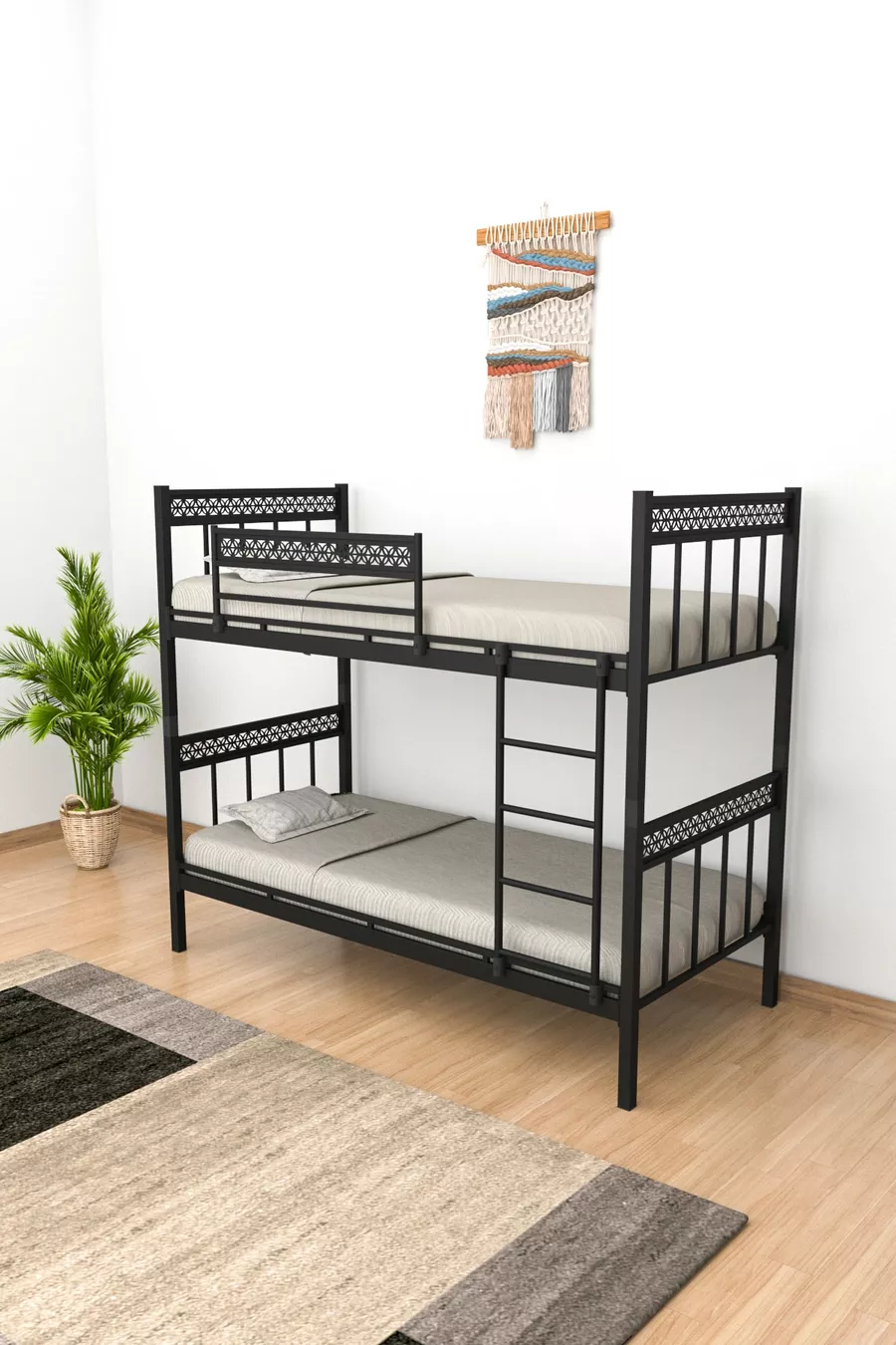 Lit superposé Motif Lit superposé en métal noir compatible avec matelas