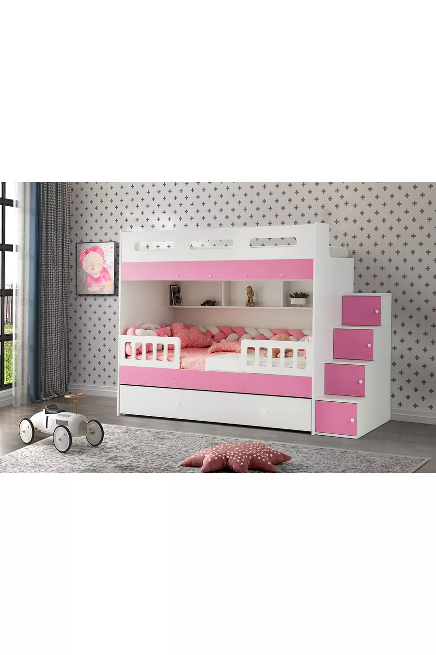 Lit superposé Berlin / 2 lits escamotables avec matelas à ressorts en bambou inclus
