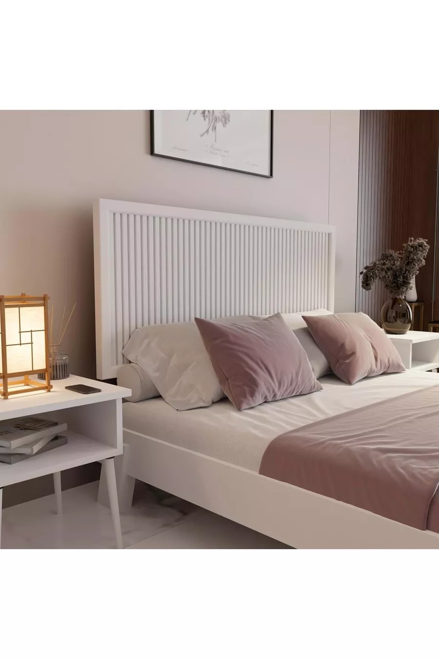 Tête de lit simple en bois Alaz couleur blanche (VERTICALE)