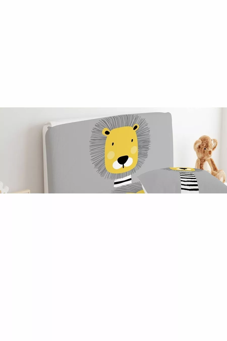 Housse de tête de lit Gris Fond Lion mignon