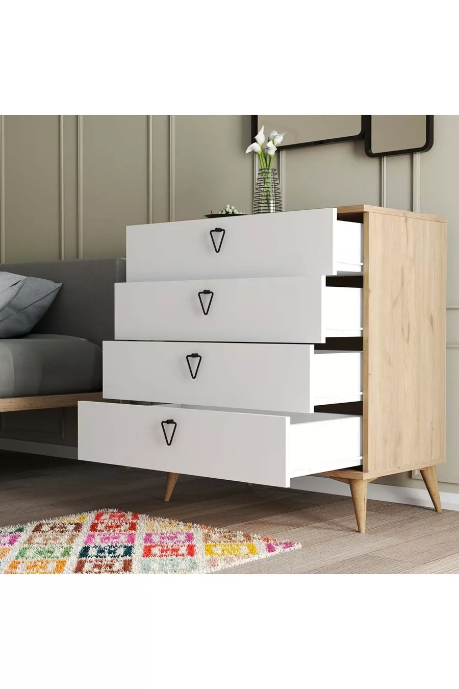 Commode à 4 tiroirs Versace avec panier - Blanc