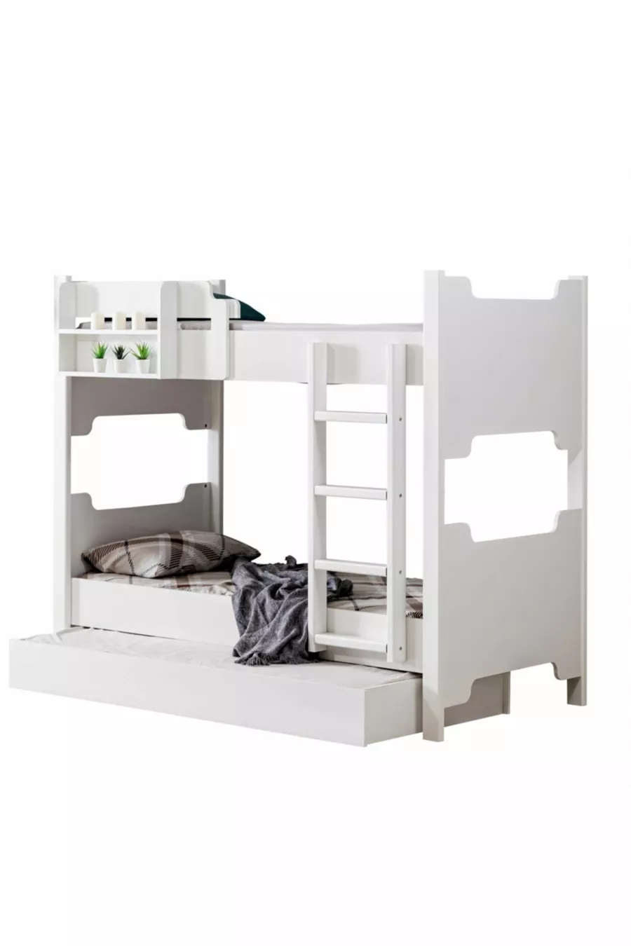 Lit superposé en profil MDF, Lit superposé détachable Eurasie, Lit superposé avec lit gigogne blanc