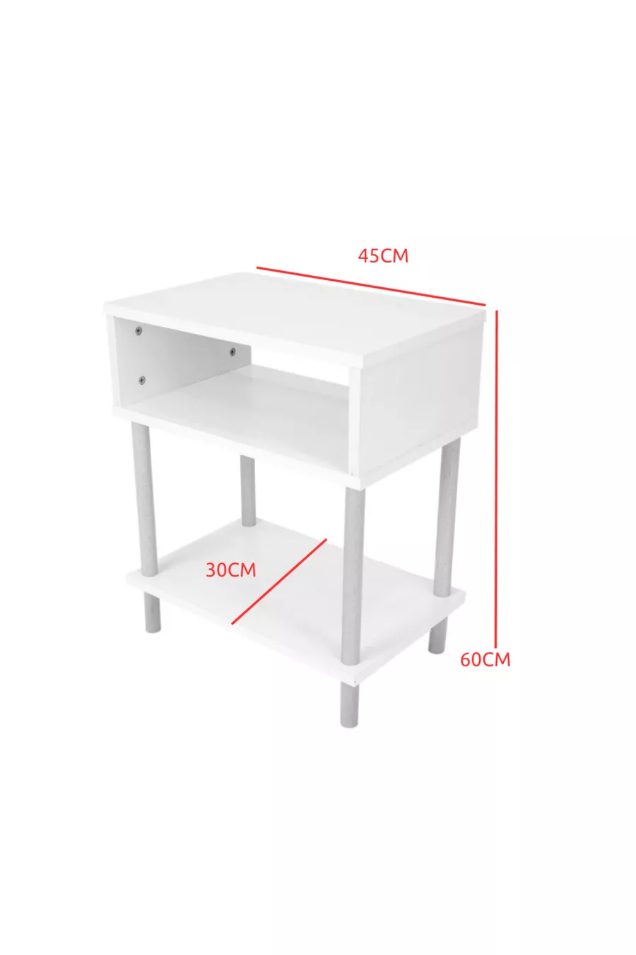 Table de chevet moderne à 2 étagères pour chambre à coucher, organisateur de chevet sur pieds en bois - Blanc