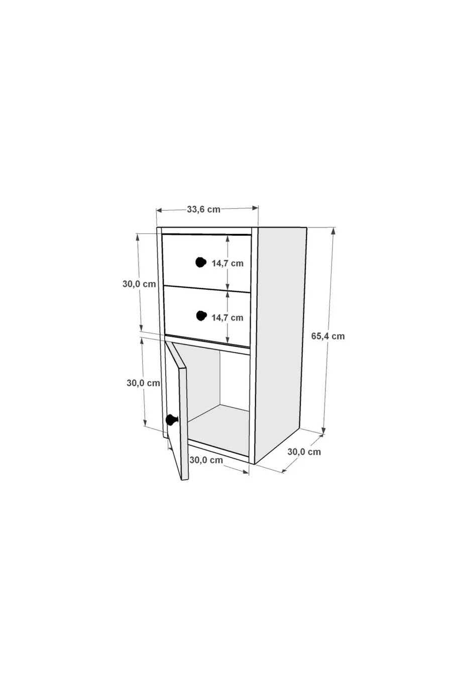 Table de chevet moderne blanche Eva à deux tiroirs et une porte